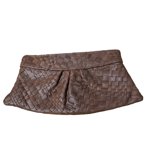 Lauren Merkin Brown Woven Leather Pouch w/ Magnetic Closure